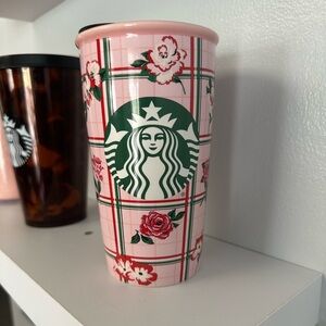 Starbucks ban.do Bando Pink Plaid Floral Ceramic Tumbler